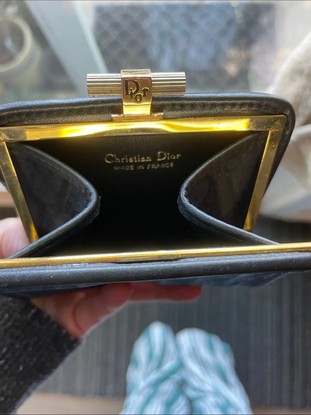 Vintage Dior Navy Oblique Monogram Coin Wallet with Gold-Tone Clasp